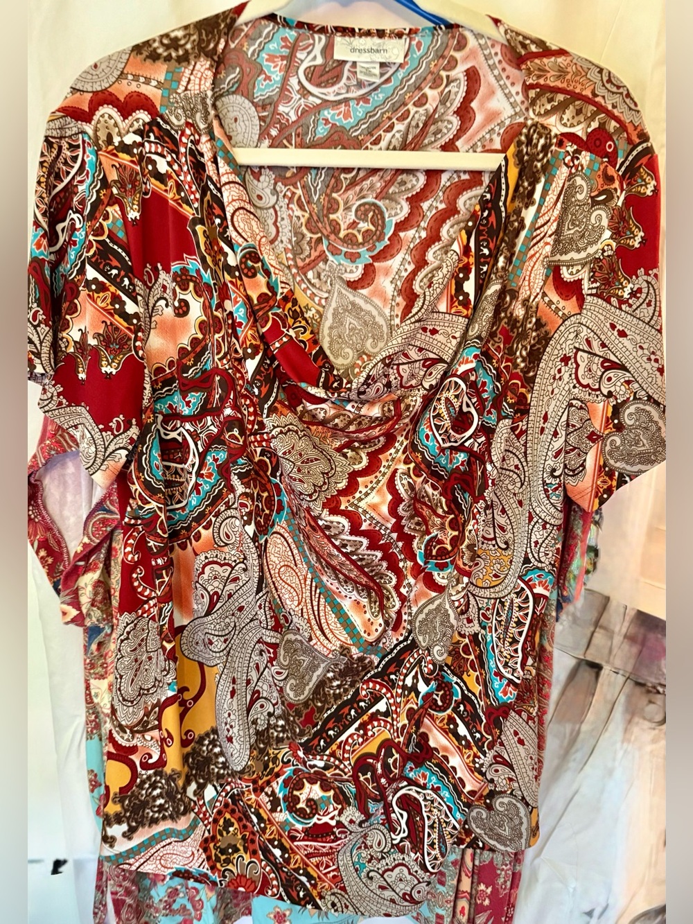 dressbarn Multi-Color Paisley Cowl Neck Blouse